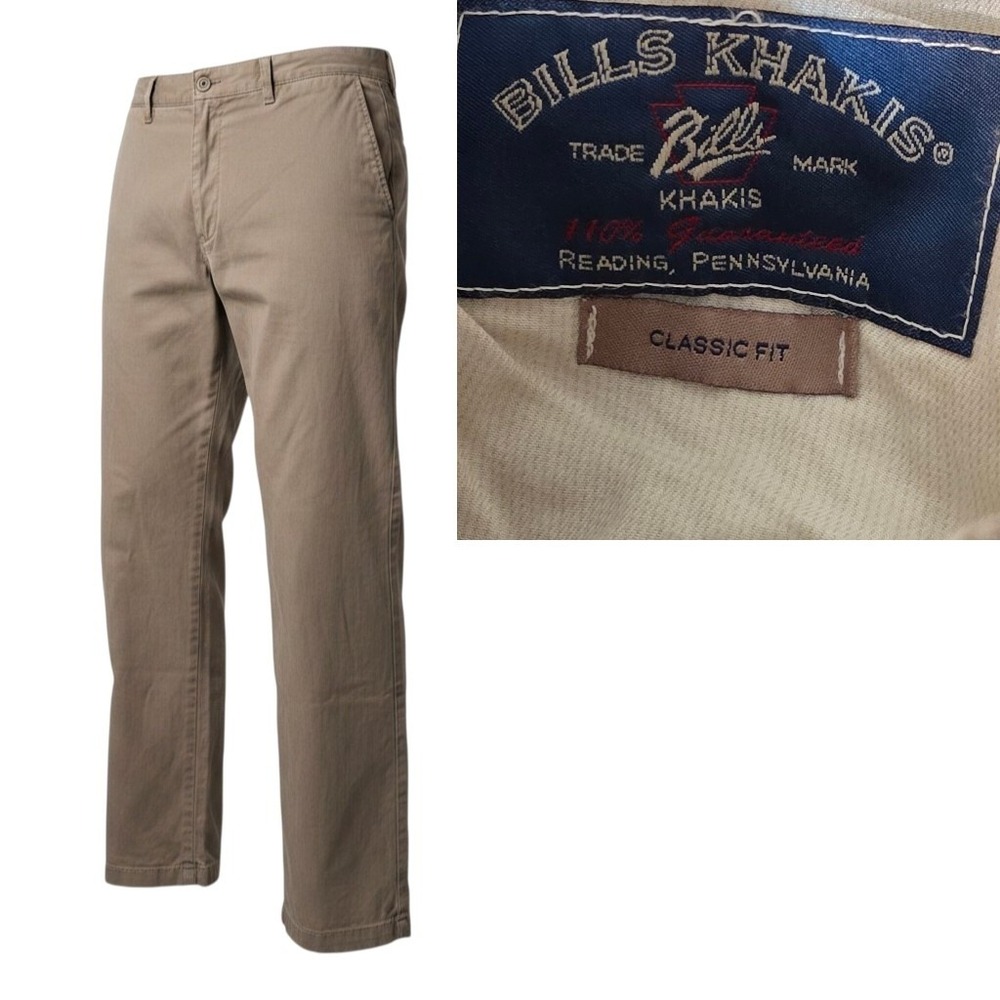Bills Khakis Pants Mens 38x32 Brown Classic Fit Cotton Twill Flat Front Chinos